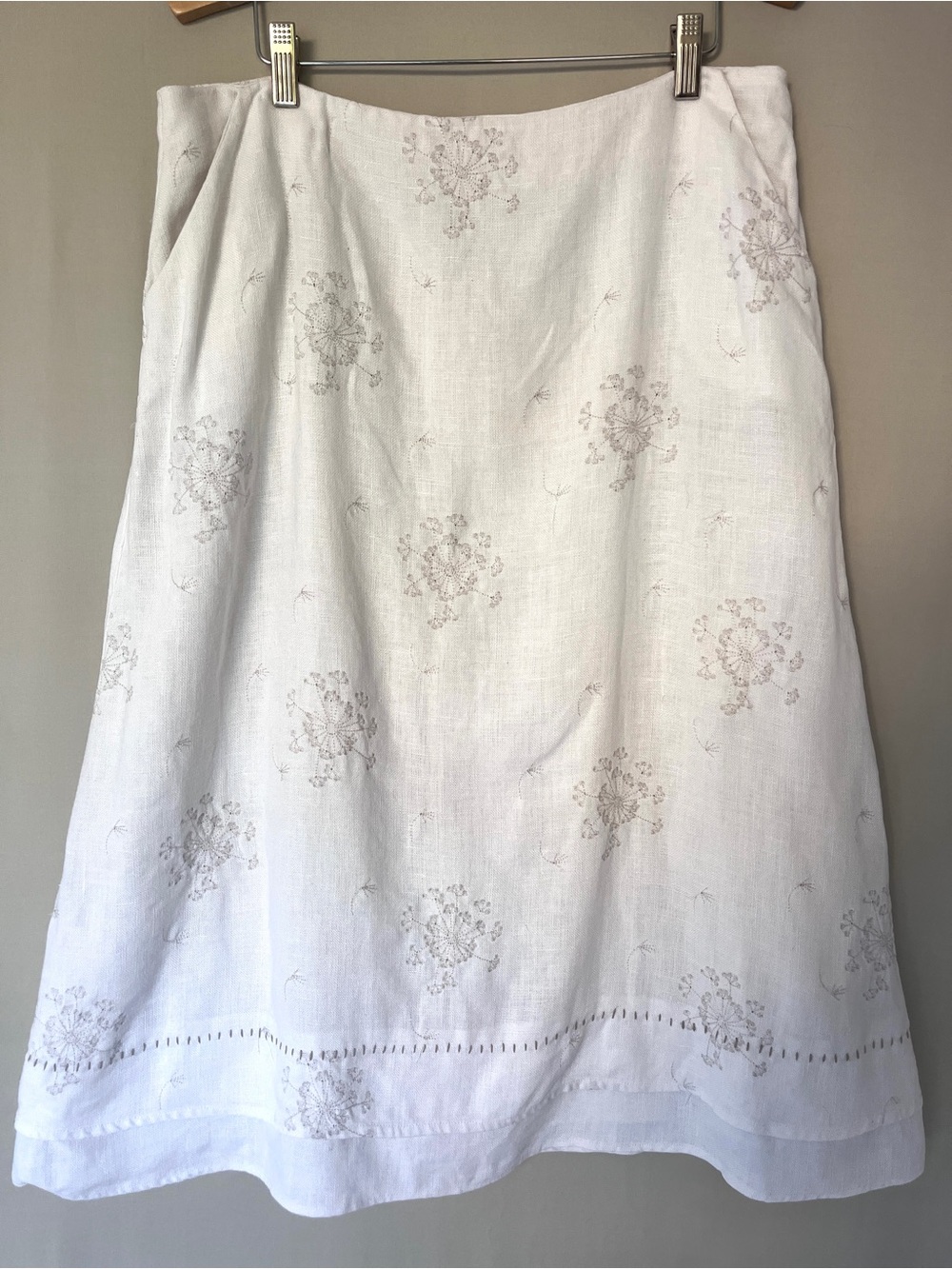 Senas Blush Pink Embroidered Dandelion Midi Skirt L Lined Pockets